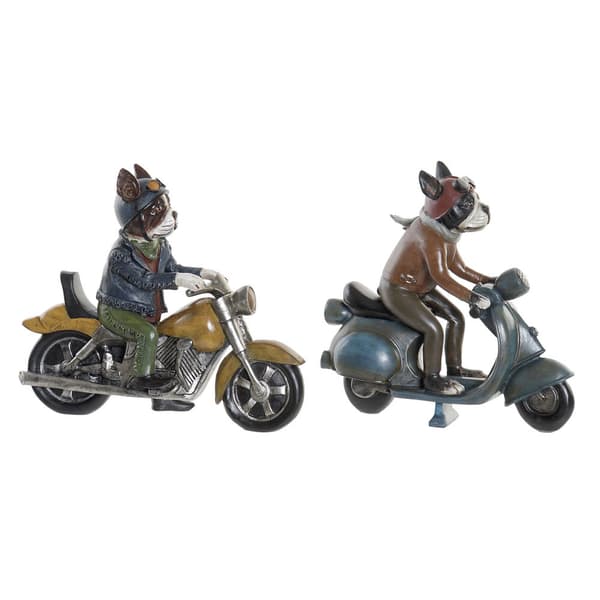 Dekorativ figur DKD Home Decor 27 x 10 x 24 cm Rød Blå Motorcykel Gul Vintage Hund (2 enheder)
