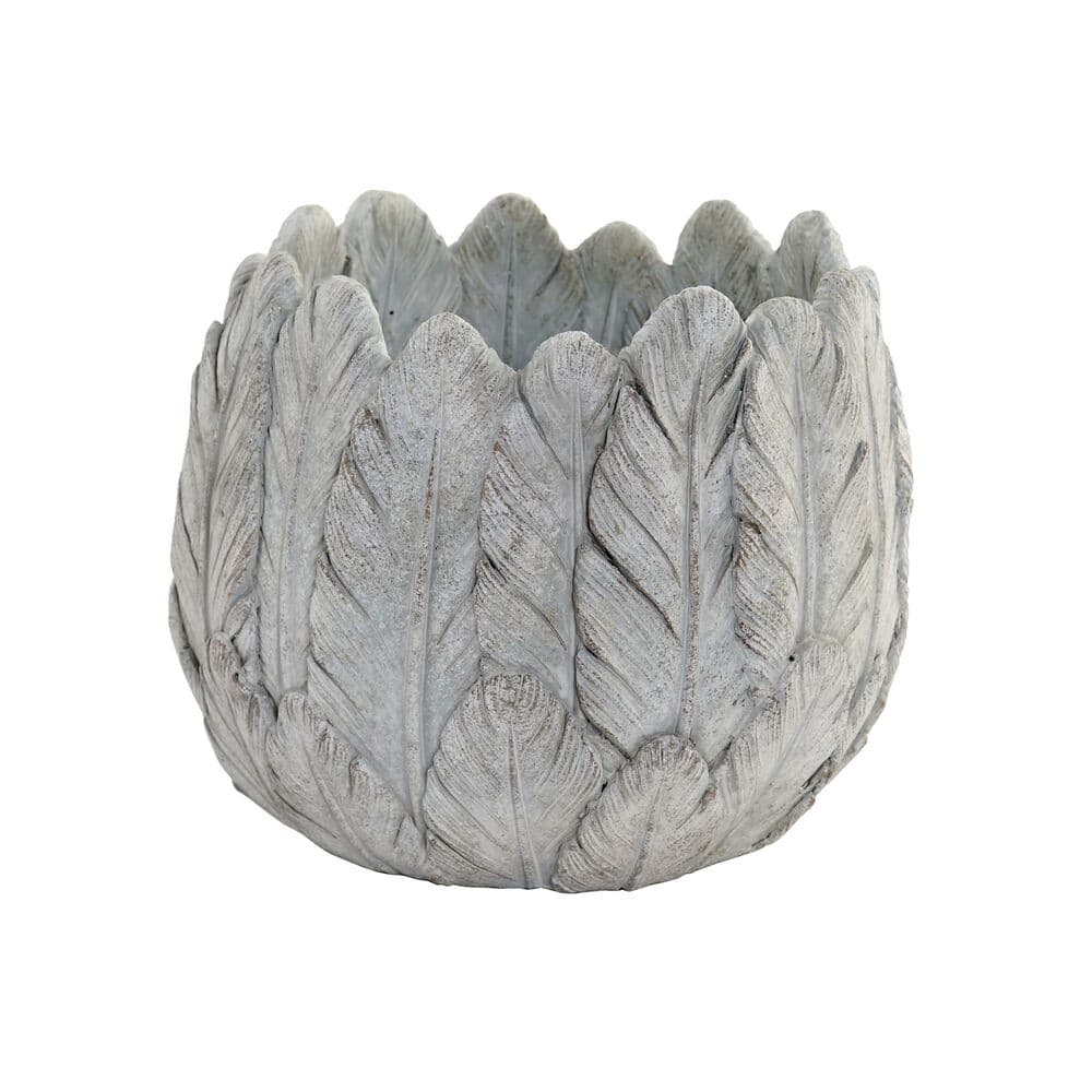 Kruka DKD Home Decor Fjädrar Grå Cement Boho (19 x 19 x 16 cm)
