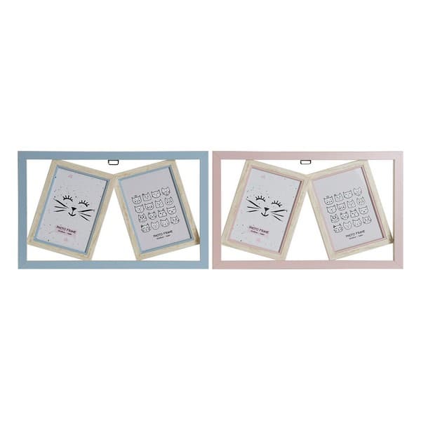 Fotoram DKD Home Decor S3011509 Glas Blå Rosa Papper Järn Kattunge PS Grundläggande (2 antal)