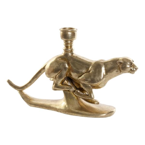Kandelabre DKD Home Decor Gyllen Harpiks Aluminium Leopard Tropisk Kandelabre 25 x 6 x 14 cm