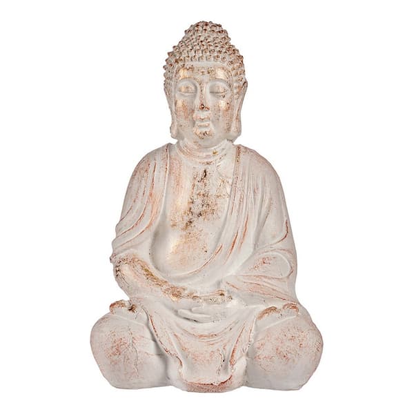 Koristeellinen puutarhahahmo Ibergarden CC20448 Valkoinen Kullattu Polyresiini 24,5 x 50 x 31,8 cm Buddha