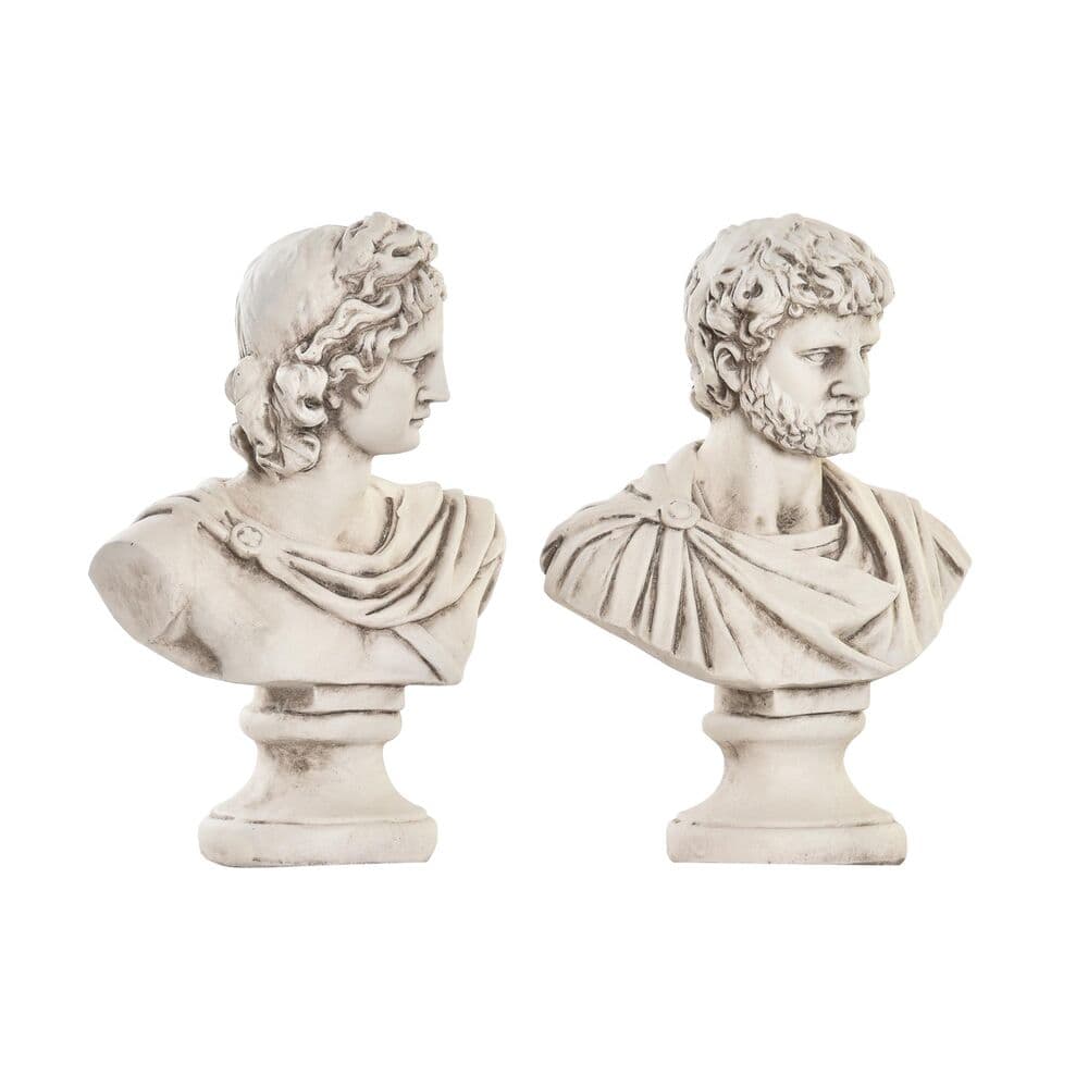 Dekorativ Trädgårdsfigur DKD Home Decor Vit Grekiska Byst Magnesium (2 antal) (26 x 16 x 36 cm)