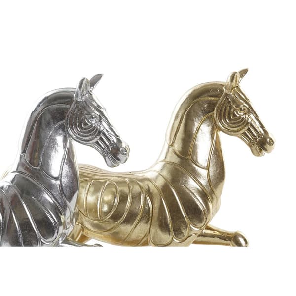 Dekorativ figur DKD Home Decor 34 x 9,5 x 33,5 cm Hest Sølvfarvet Gylden (2 enheder)