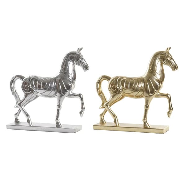 Dekorativ figur DKD Home Decor 34 x 9,5 x 33,5 cm Hest Sølvfarvet Gylden (2 enheder)