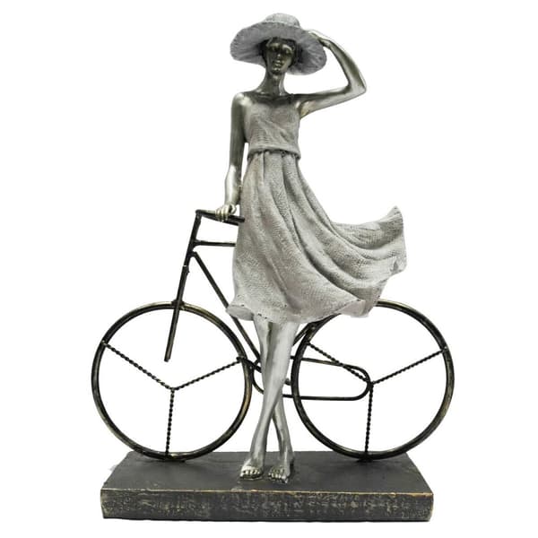 Dekorativ figur DKD Home Decor Dame Sølvfarvet Cykel Metal Harpiks (27,5 x 9,5 x 34,5 cm)
