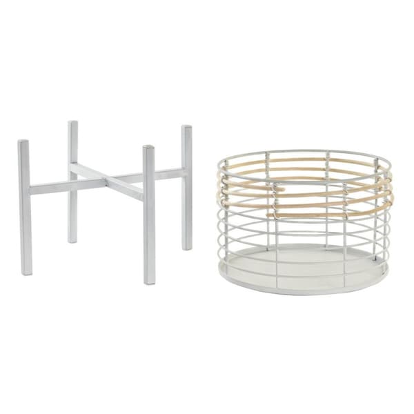 Grydesæt DKD Home Decor Hvid Natur Metal Spanskrør Firkantet 25 x 25 x 32 cm (2 enheder)