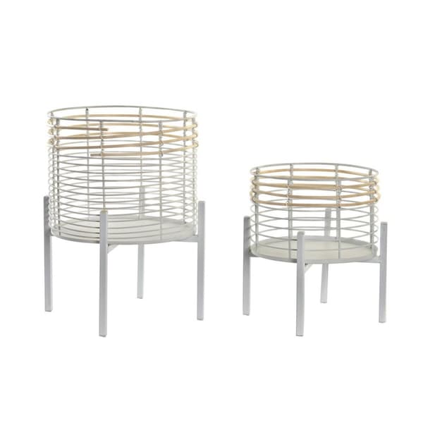 Grydesæt DKD Home Decor Hvid Natur Metal Spanskrør Firkantet 25 x 25 x 32 cm (2 enheder)