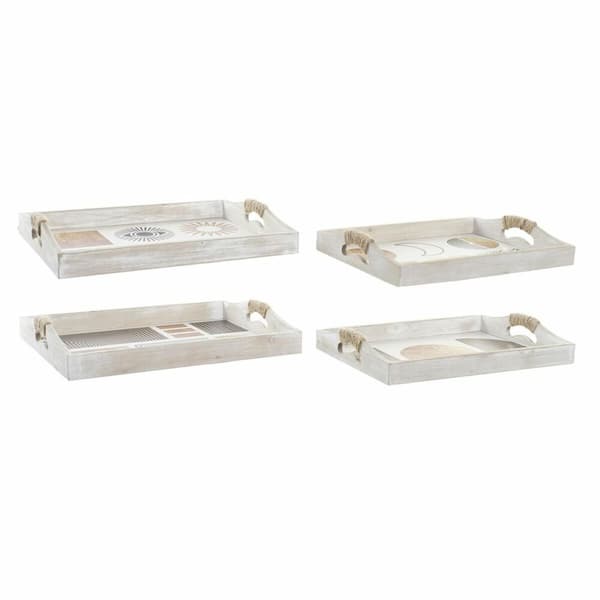 Sett med brett DKD Home Decor Hvit Svart Gyllen Tre MDF 40 x 30 x 6 cm (2 enheter)