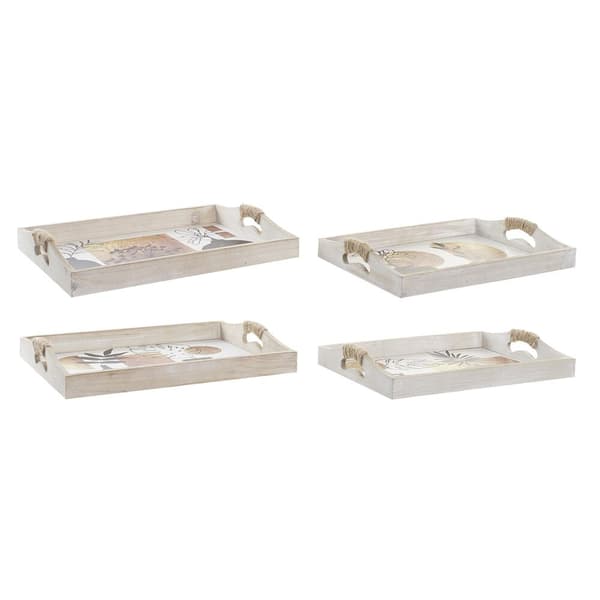Tarjotinsetti DKD Home Decor Valkoinen Musta Kullattu Puu MDF 40 x 30 x 6 cm (2 osaa)