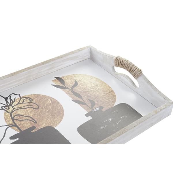 Tarjotinsetti DKD Home Decor Valkoinen Musta Kullattu Puu MDF 40 x 30 x 6 cm (2 osaa)