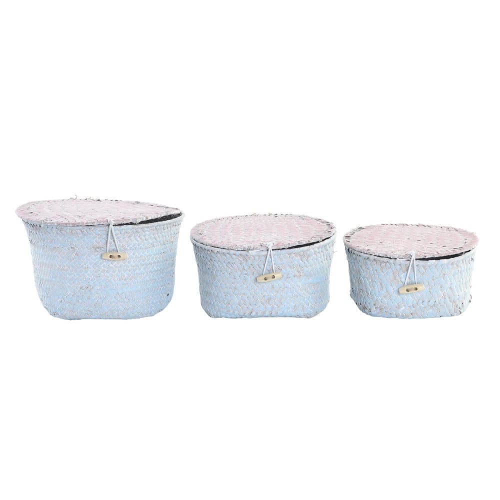 Korg - set DKD Home Decor Polyester Naturliga fibrer Boho Medelhavs (20 x 20 x 12 cm)