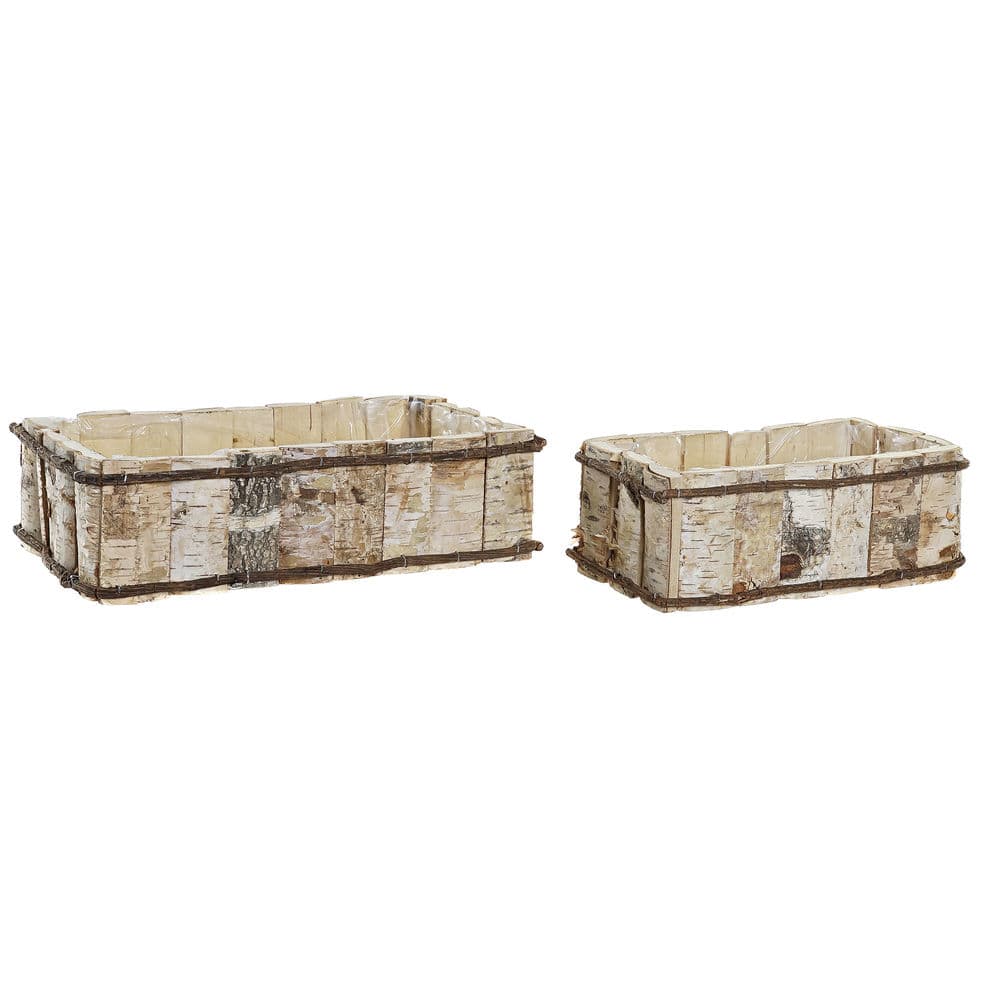 Uppsättning med Dekorativa Lådor DKD Home Decor Rektangulär Rattan Björk (33 x 20 x 10 cm)