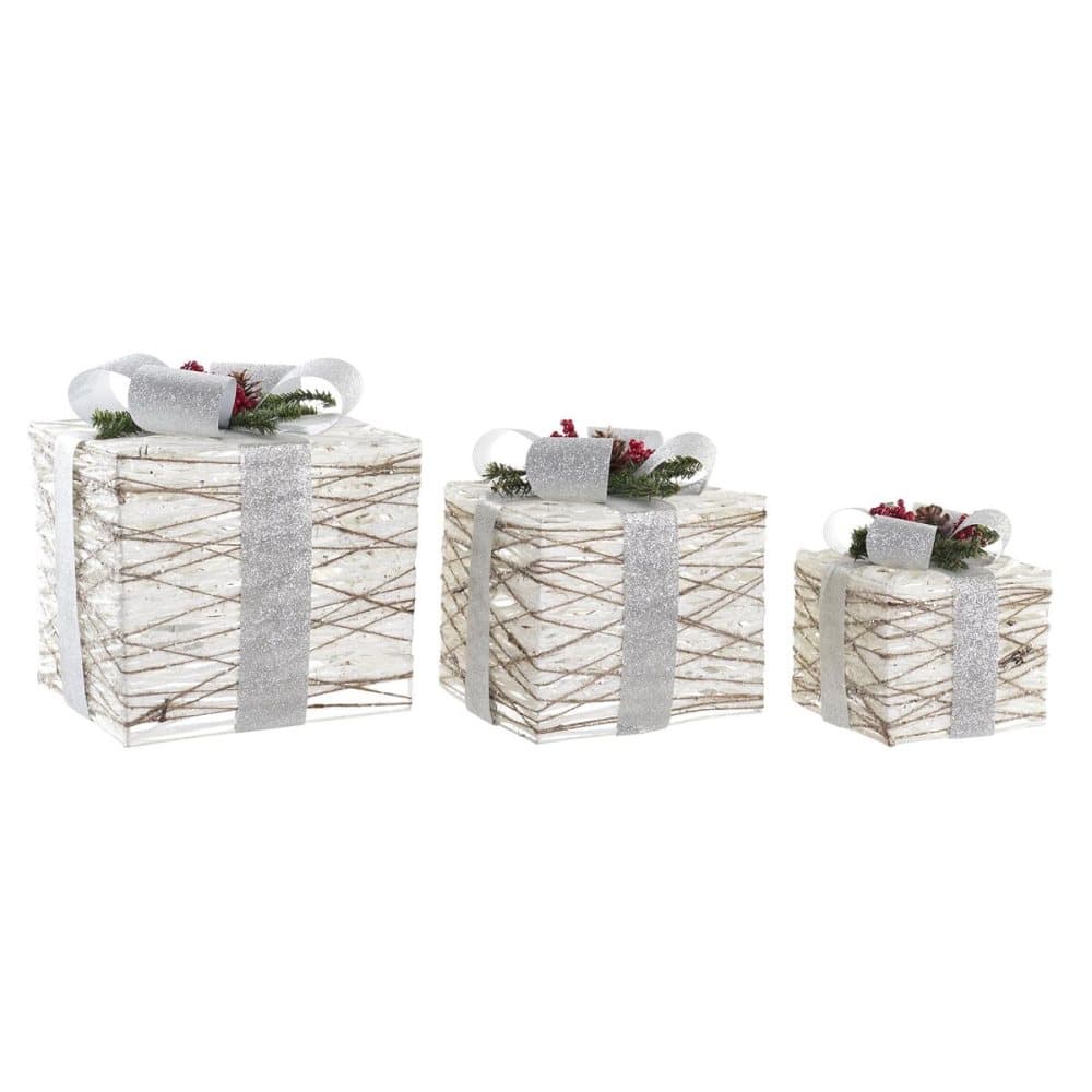 Uppsättning med Dekorativa Lådor DKD Home Decor Vit LED Rattan (25 x 25 x 28 cm)