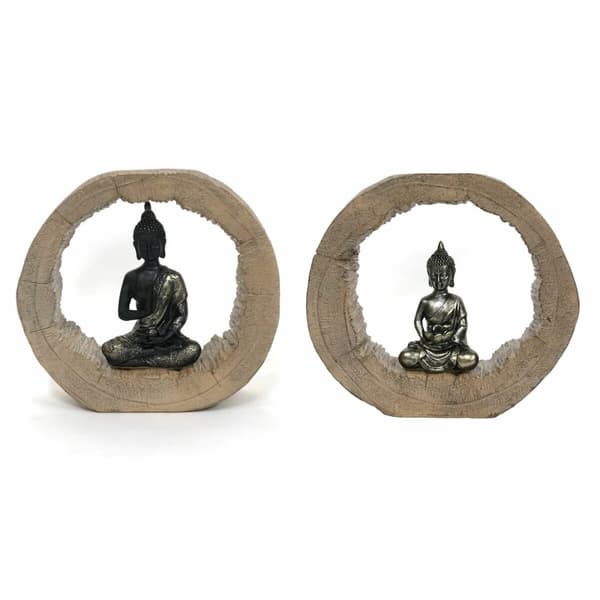 Dekorativ Figur DKD Home Decor Svart Naturell Buddha 20,5 x 6 x 18,5 cm (2 enheter)