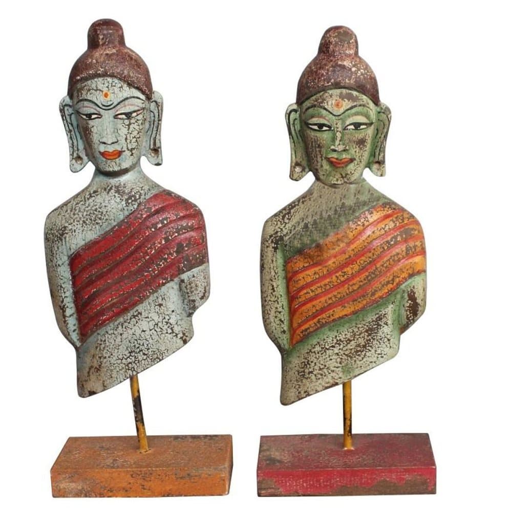 Prydnadsfigur DKD Home Decor Buddha Järn Mangoträ Orientalisk (18 x 9 x 47 cm) (2 antal)