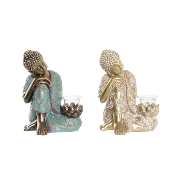 Dekorativ Figur DKD Home Decor 17 x 14,5 x 23,7 cm Gyllen Buddha Grønn Orientalsk (2 enheter)