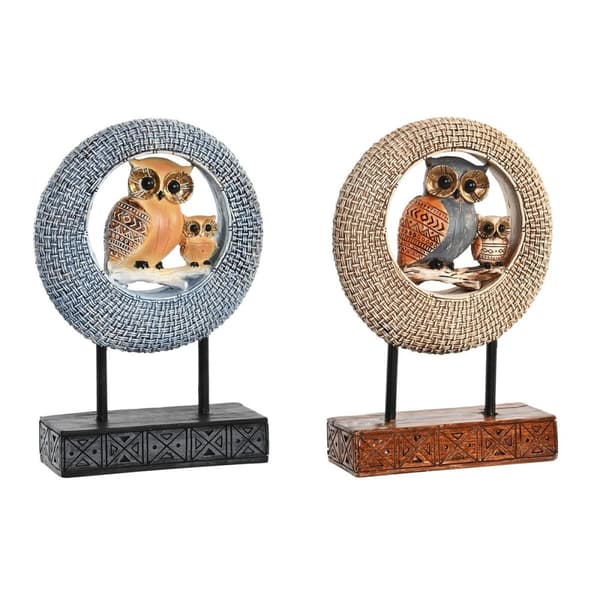 Dekorativ Figur DKD Home Decor 16,5 x 6 x 25,5 cm Beige Ugle Blå Boho (2 enheter)