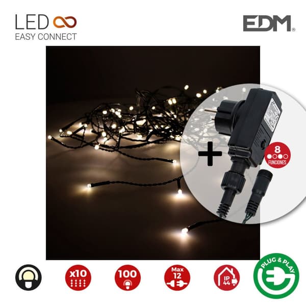 Gardinbelysning med LED EDM 71481 Easy-Connect 1,8 W Varmt ljus Varmvit 2 x 1 m Vit Programmerbar