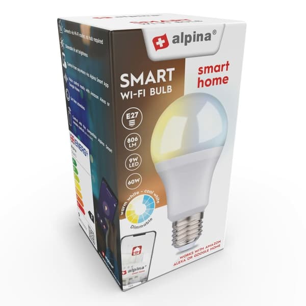 Smart-Lampa Alpina RGB Wi-Fi 9 W E27 2700-6500 K 806 lm
