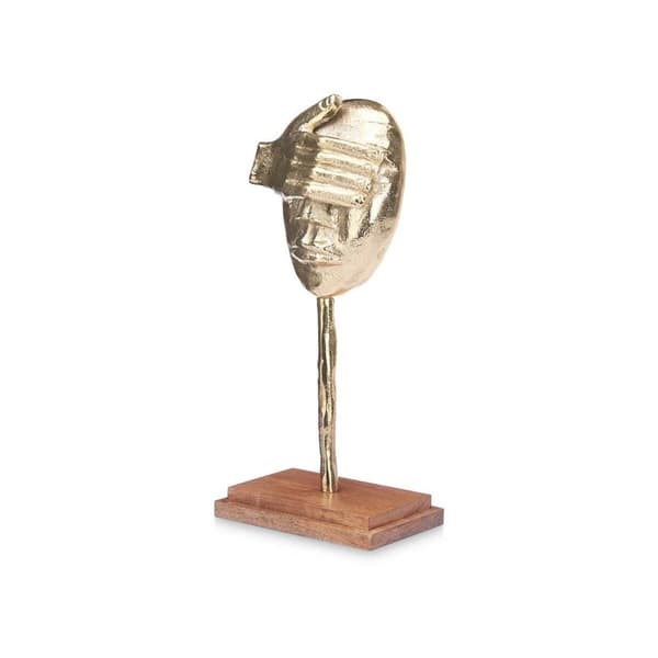 Dekorativ Figur Ansikt Gyllen Tre Metall 16 x 34 x 10 cm