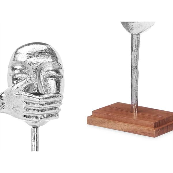 Dekorativ figur Ansigt Sølvfarvet Træ Metal 17 x 33,5 x 10 cm