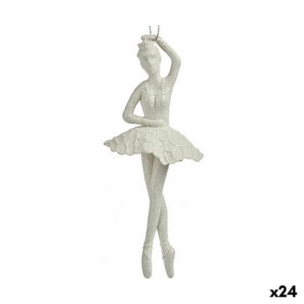 Joulukuusenpallo Balleriina Valkoinen Muovinen Glitter 6,7 x 16 x 6,7 cm (24 osaa)