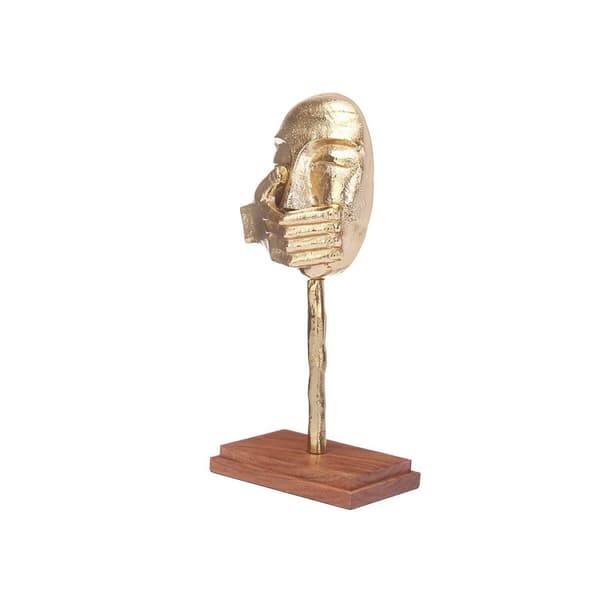 Dekorativ figur Ansigt Gylden Træ Metal 17 x 33,5 x 10 cm