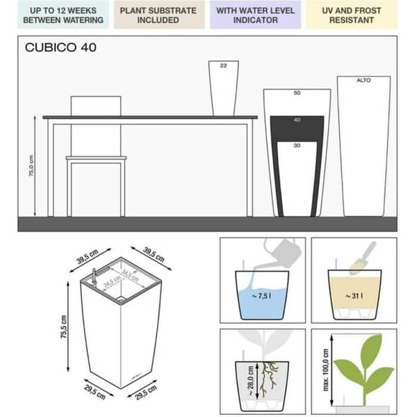 Selvvandende pot Lechuza Rød 39,5 x 39,5 x 75,5 cm polypropylen Plastik Rektangulær