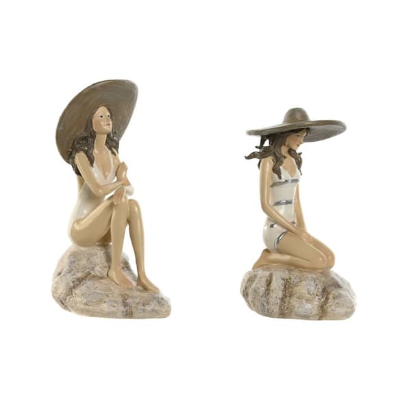 Dekorativ Figur Home ESPRIT Hvit Beige Dame Middelhavet 12 x 8,5 x 20 cm (2 enheter)