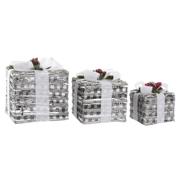 Koristerasiasetti DKD Home Decor LED Valkoinen Punainen Vihreä Hopeinen Metalli Lumisade 25 x 25 x 29 cm (3 Kappaletta)