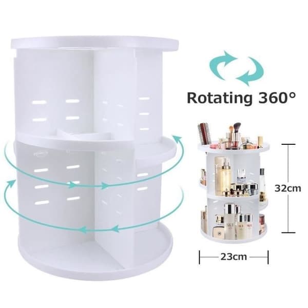 Makeup Organizer - Ej specificerad - 360° roterande - Plast - Vit - Stor kapacitet