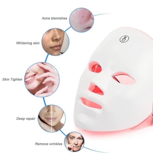 LED ansigtsmaske 7 farvelys - Genopladelig fotonterapimaske til hudpleje, acne, anti-aging, porthudsopstramning - hjem og rejser