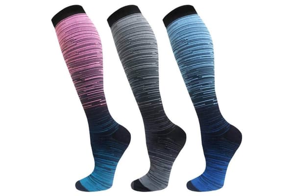 Stödstrumpor 3-pack multifärg L/XL - Rosa/Blå, Grå, Ljusblå/Blå