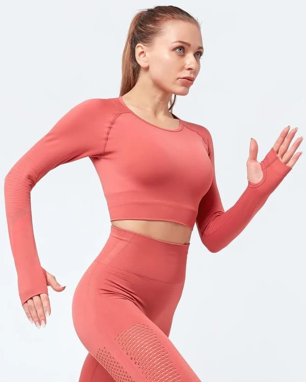 Röd seamless Crop Top långärmad Röd M