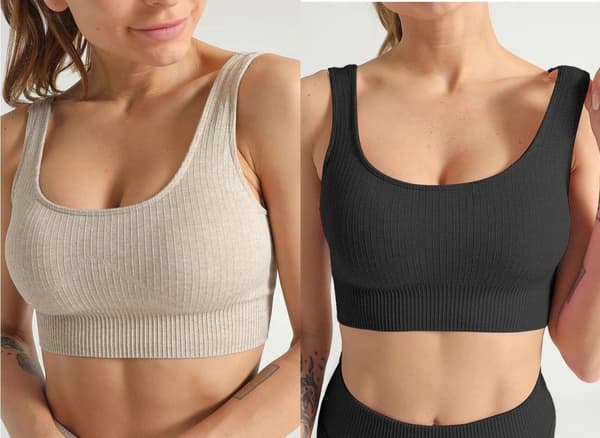 Svart Sömlös Ribbad sport topp Large