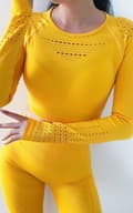 Miniatyrbild 4 av 5: Gul Crop Top seamless med långa armar.