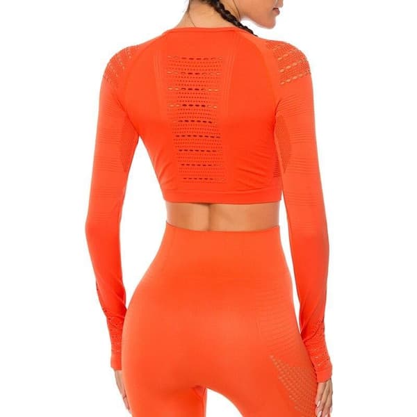 Orange Crop Top seamless med långa armar. Small