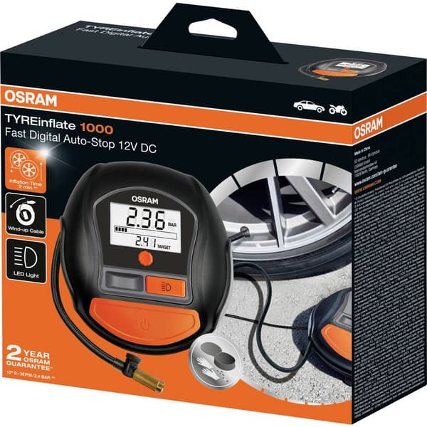 OSRAM OTI1000 Kompressor Digital display, Överbelastningsskydd, med arbetslampa, Kabelfack/-inspelning