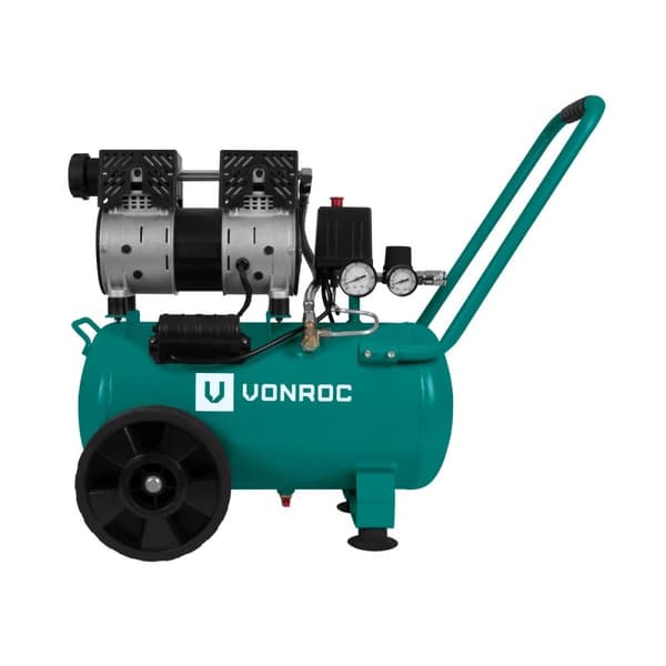 VONROC PRO Kompressor - 750W | 8 BAR | Støjsvag - 57,5dB | Oliefri - 24 Liter - Grøn