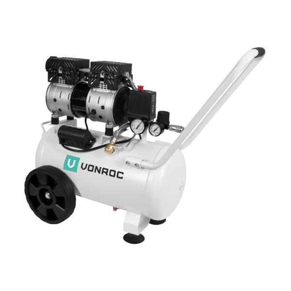 VONROC PRO Tyst luftkompressor – 57,5 dB | 24L – oljefri – 750W – Vit
