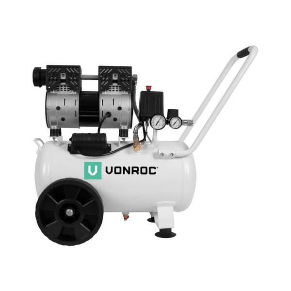 VONROC PRO Tyst luftkompressor – 57,5 dB | 24L – oljefri – 750W – Vit