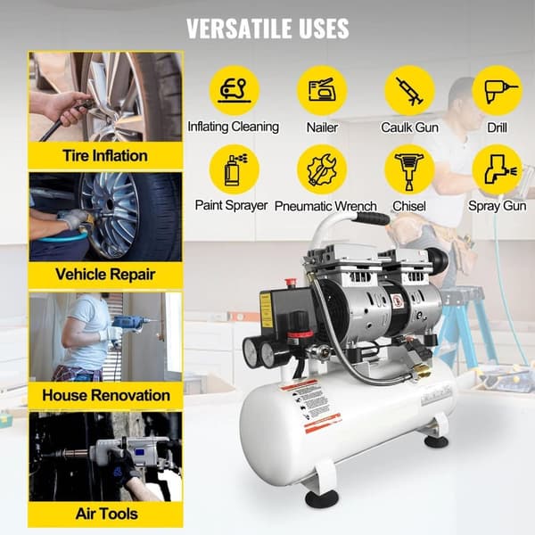 750W 25L bärbar tyst luftkompressor, oljefri pump, kopparmotor, bred användning