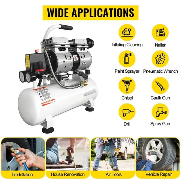 25L tank 1HP/750W 8 bar 165 L/min tyst luftkompressor med oljefri pump, högeffektiv ren kopparmotor, bred applikation, lätt att flytta