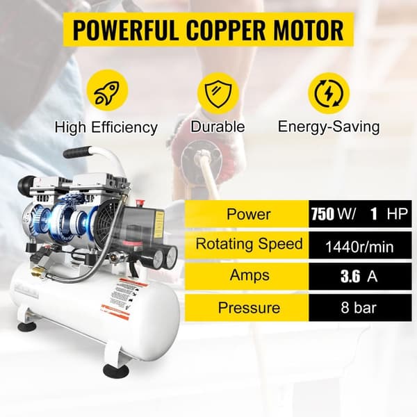 30L tank 1HP/750W 8 bar 165 L/min tyst luftkompressor med oljefri pump, högeffektiv ren kopparmotor, bred applikation, lätt att flytta