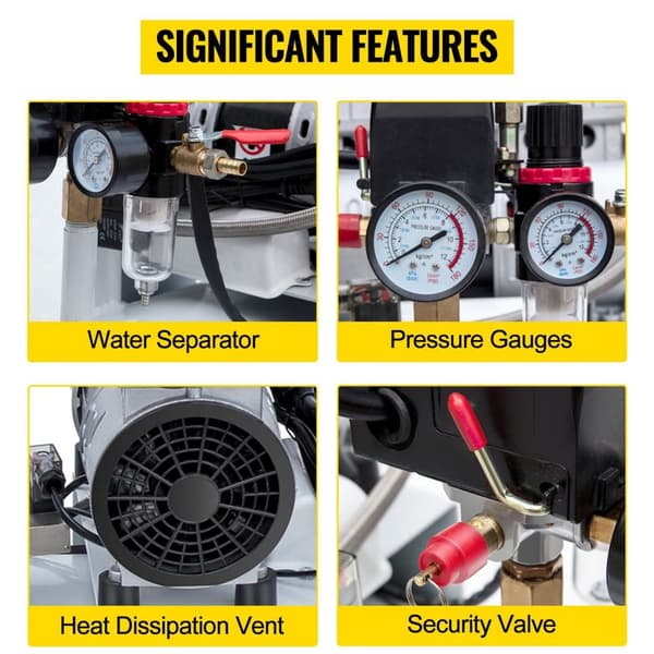 30L tank 1HP/750W 8 bar 165 L/min tyst luftkompressor med oljefri pump, högeffektiv ren kopparmotor, bred applikation, lätt att flytta