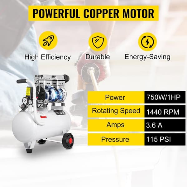 1HP/750W 8bar 165L/min 25L kapacitet luftkompressor med oljefri pump, ren kopparmotor, säkerhetsdesign, låg ljudnivå, lätt att flytta
