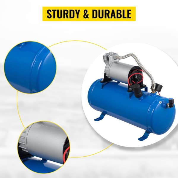 12V 180W 150PSI 35L/min luftkompressorsystem med dräneringsventil/6L tank, längre luftslang, lättinstallerad, bred användning