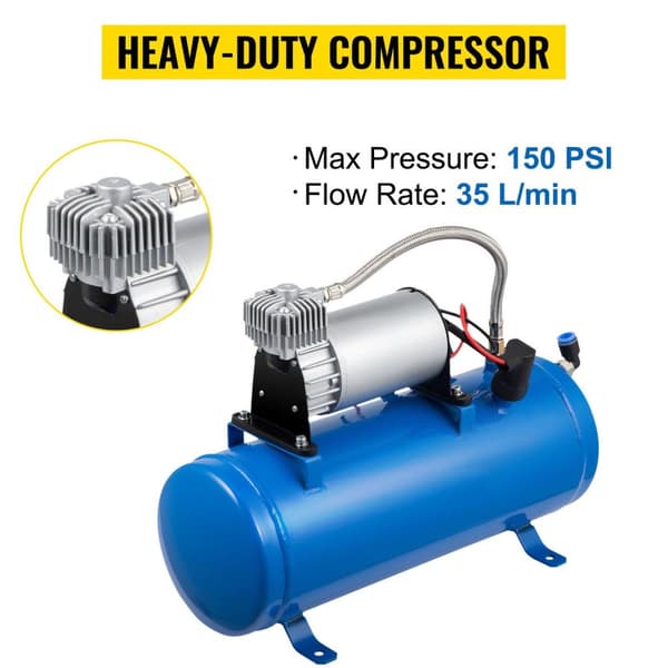 12V 180W 150PSI 35L/min luftkompressorsystem med dräneringsventil/6L tank, längre luftslang, lättinstallerad, bred användning