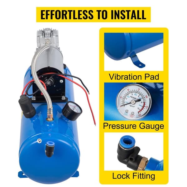 12V 180W 150PSI 35L/min luftkompressorsystem med dräneringsventil/6L tank, längre luftslang, lättinstallerad, bred användning