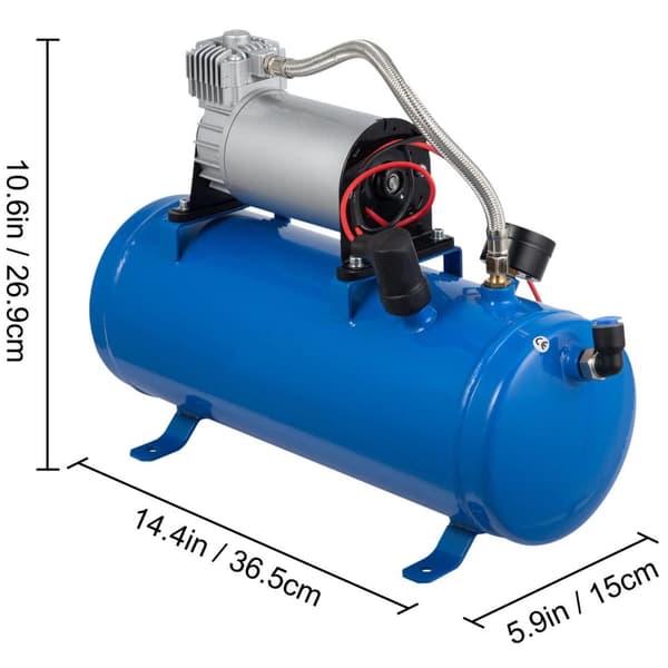 12V 180W 150PSI 35L/min luftkompressorsystem med dräneringsventil/6L tank, längre luftslang, lättinstallerad, bred användning